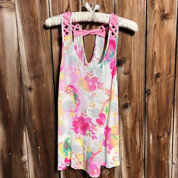 Candie's Tops - Candies Pink & Yellow Floral Watercolor Y2K Soft Flowy Tank Top Sz Small